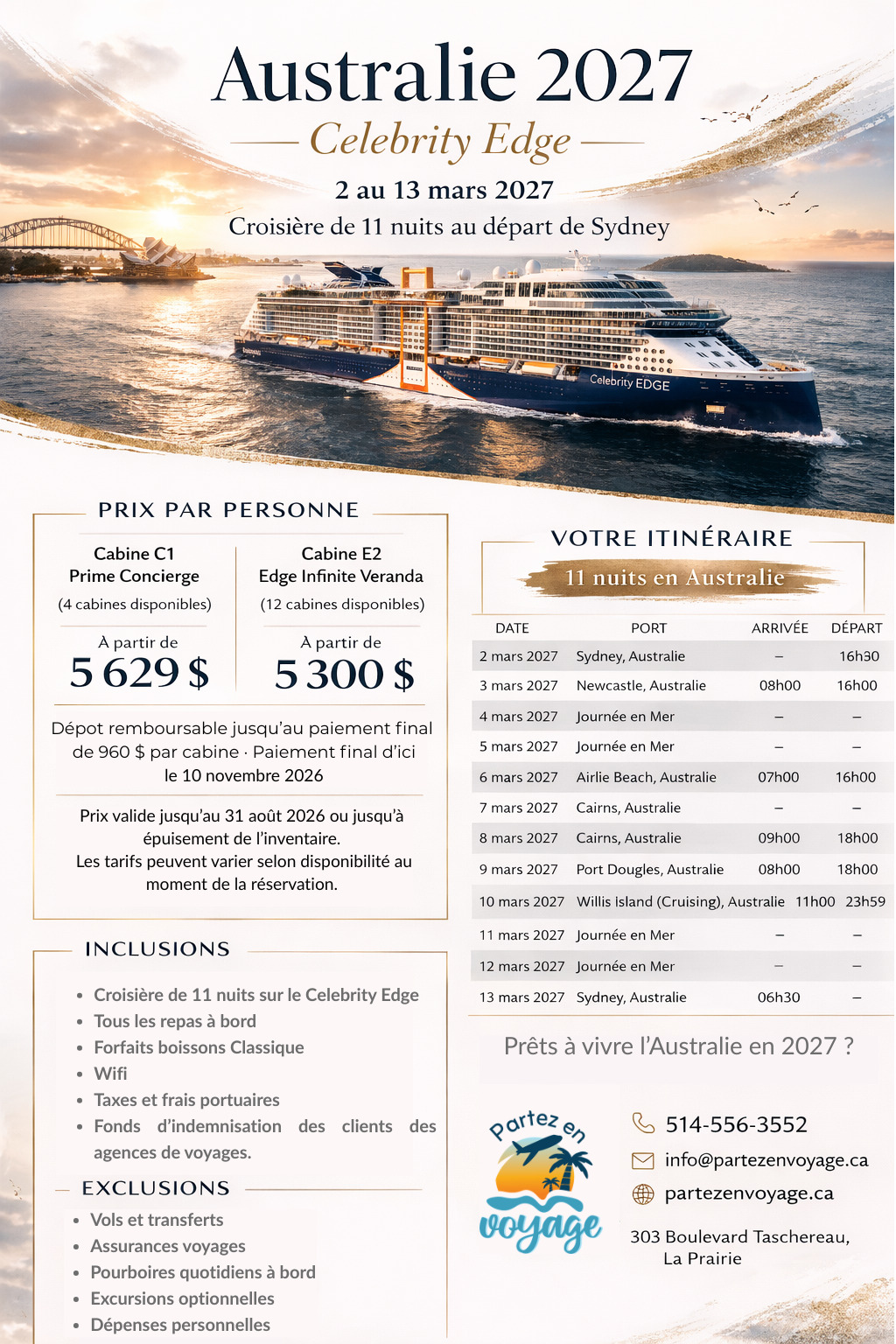 Croisi&egrave;re Australie Mars 2027 Celebrity Edge