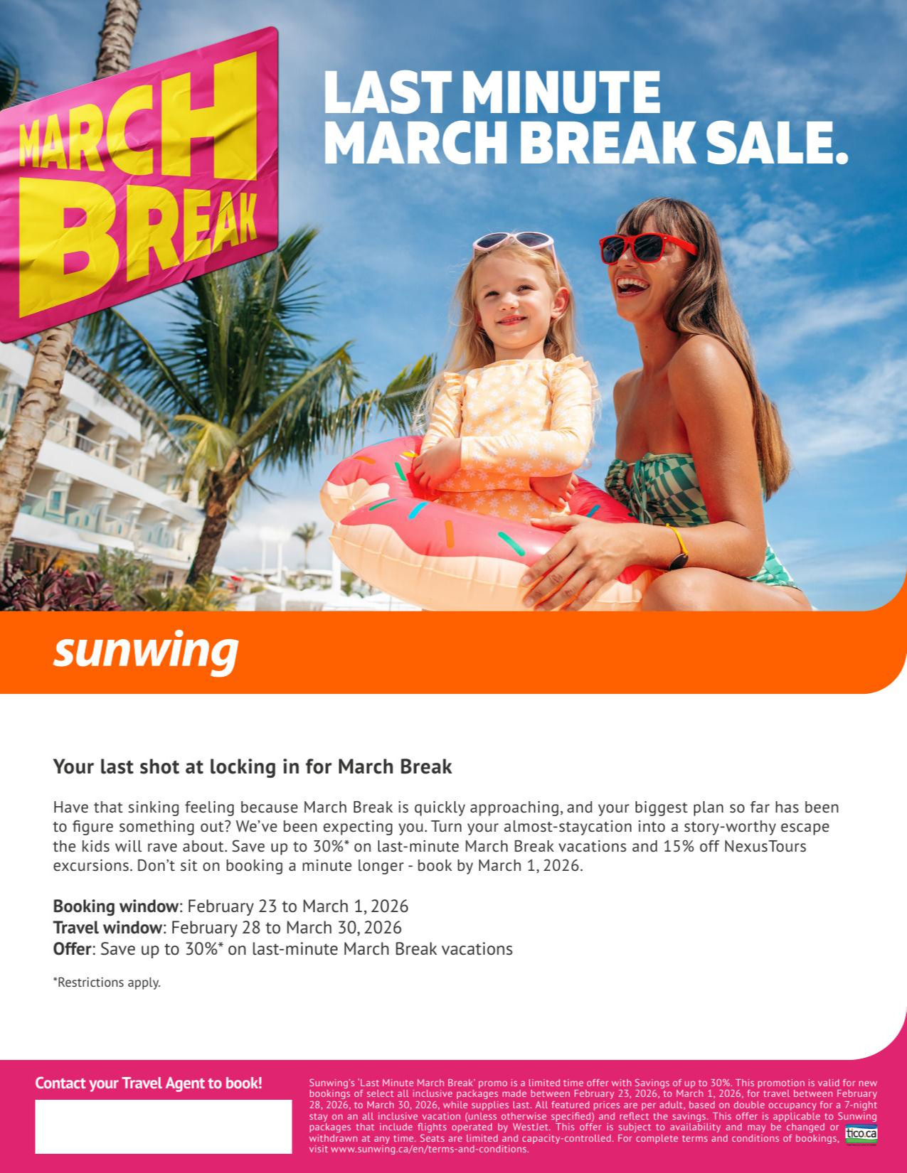 Sunwing vacation last minute march break sales with Partez en Voyage